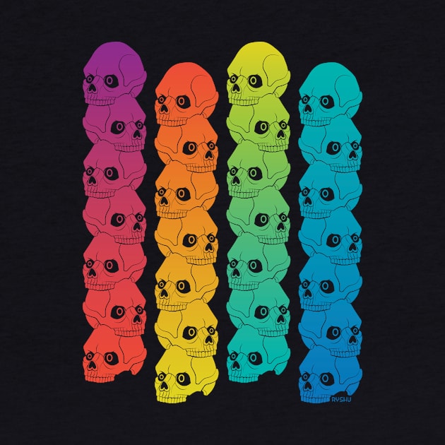 Rainbow Stacked Skull Pillars in a Pop Art Style Pattern by RYSHU 